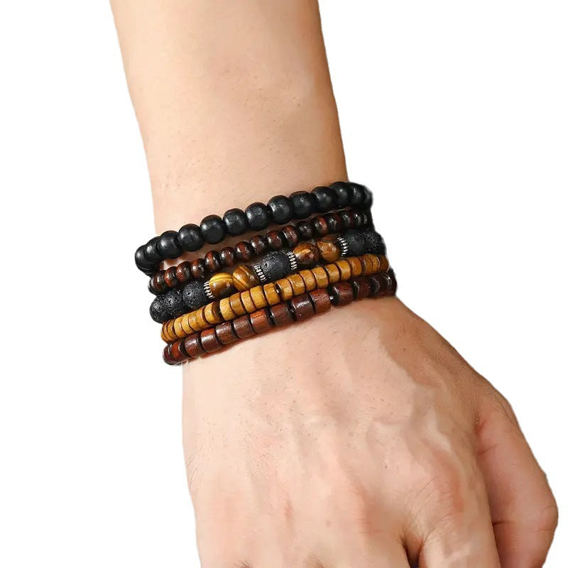 Men's Coconut Shell Wooden Bead Stretch Bracelets