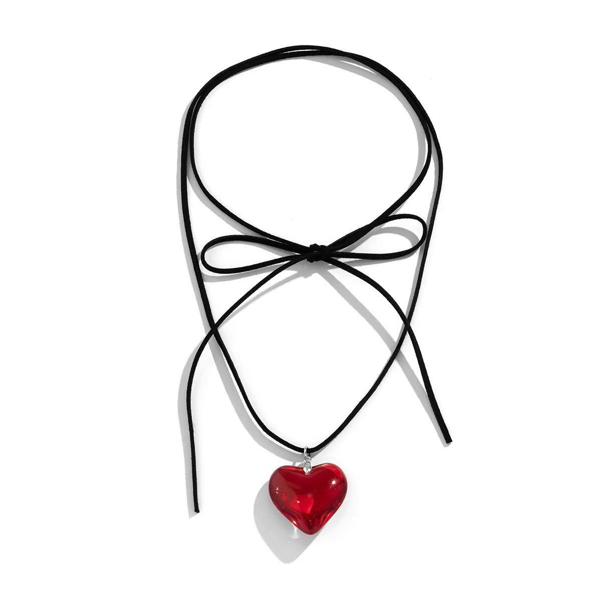 Red Glass Large Love Crystal Korean Style Personalized Necklace