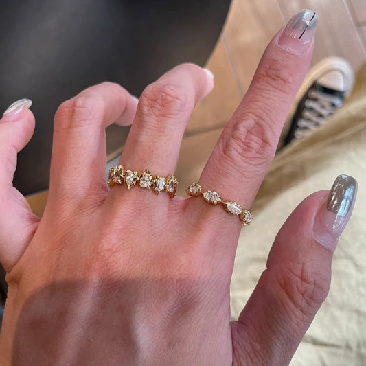 High Carbon Rhinestone Sense Irregular Edge Rings