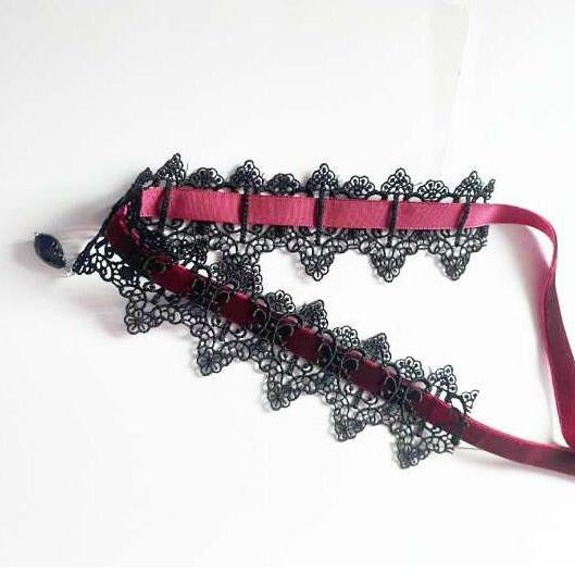 Neck Wine Red Dark Lace Veet Strap Collar