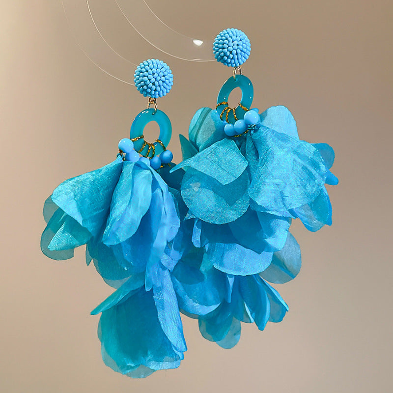 Women's Bead Flower Tassel Light Luxury High-grade Vacation Style Earrings