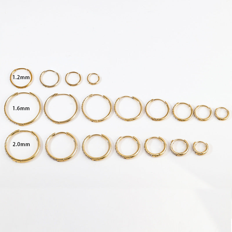 High Quality Carved Stainless Steel Studded With Zircon Titanium Earrings