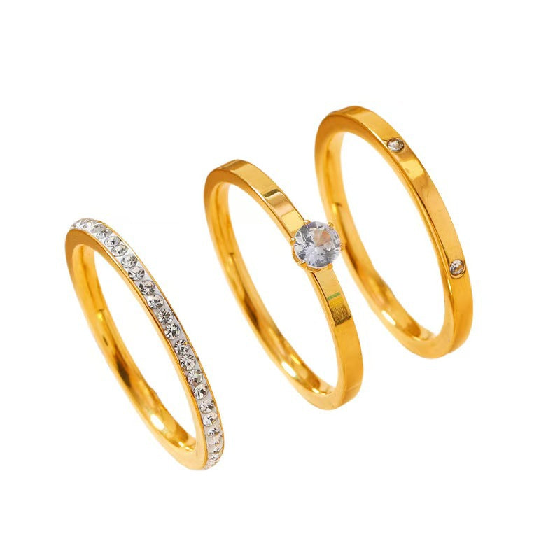 Women's Titanium Steel Diamond Three-piece Niche High-grade Rings