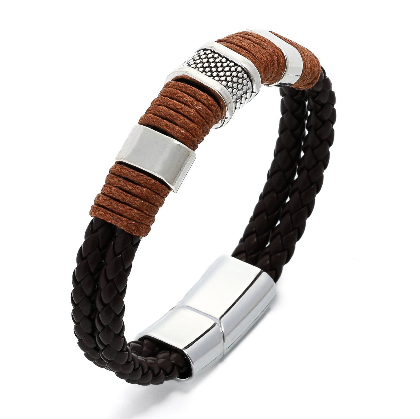 Men's Cross Leather Handmade Braided Rope Magnetic Bracelet