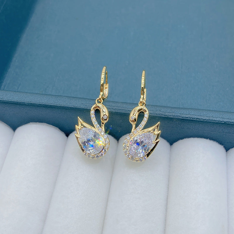 Swan Super Flash Rhinestone Personalized Minority Design Sense Temperament Earrings