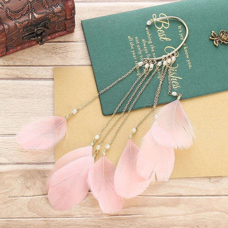 Women's Fairy Exaggerated Bohemian Feather Tassel Long Earrings