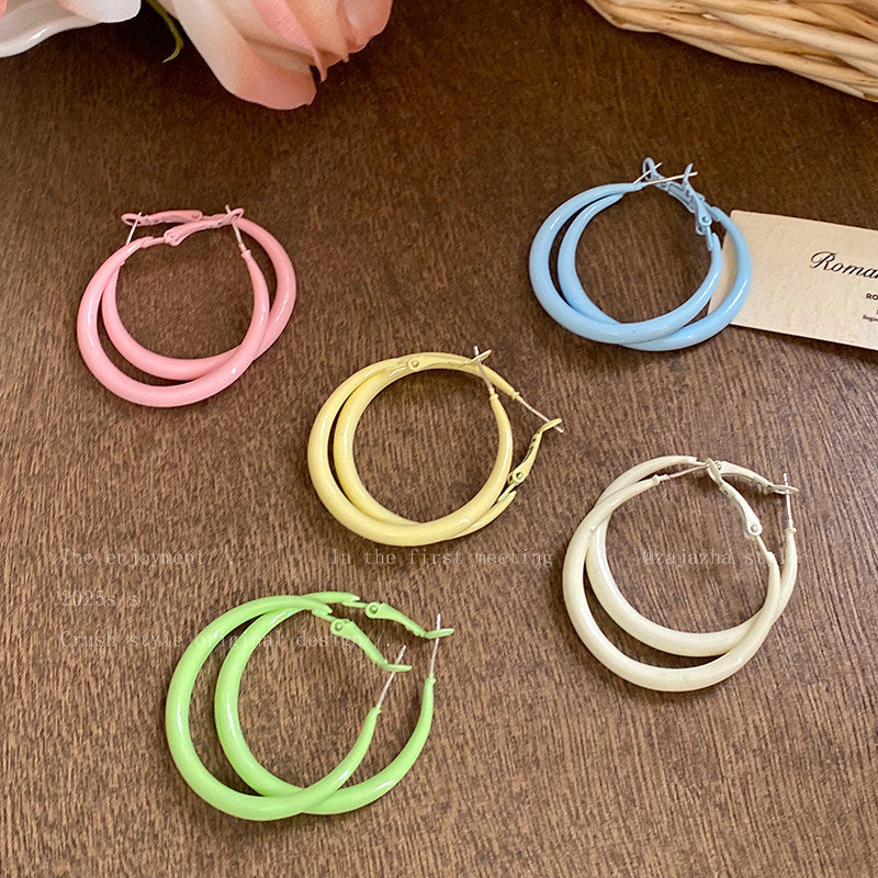 Dopamine Colorful Circle Simple Female Seaside Vacation Style High Earrings