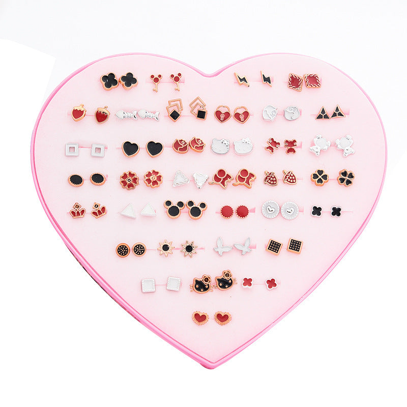 Women's Flower Love Heart Not Allergic To Stud Earrings