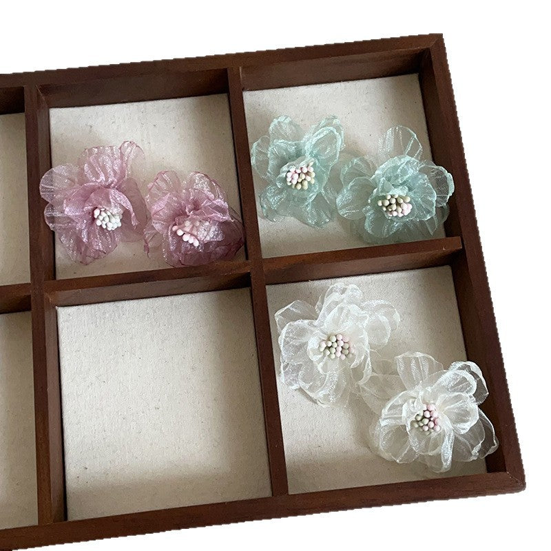 Women's Transparent Three-dimensional Net Yarn Flowers High Sense Graceful Fashionable Earrings