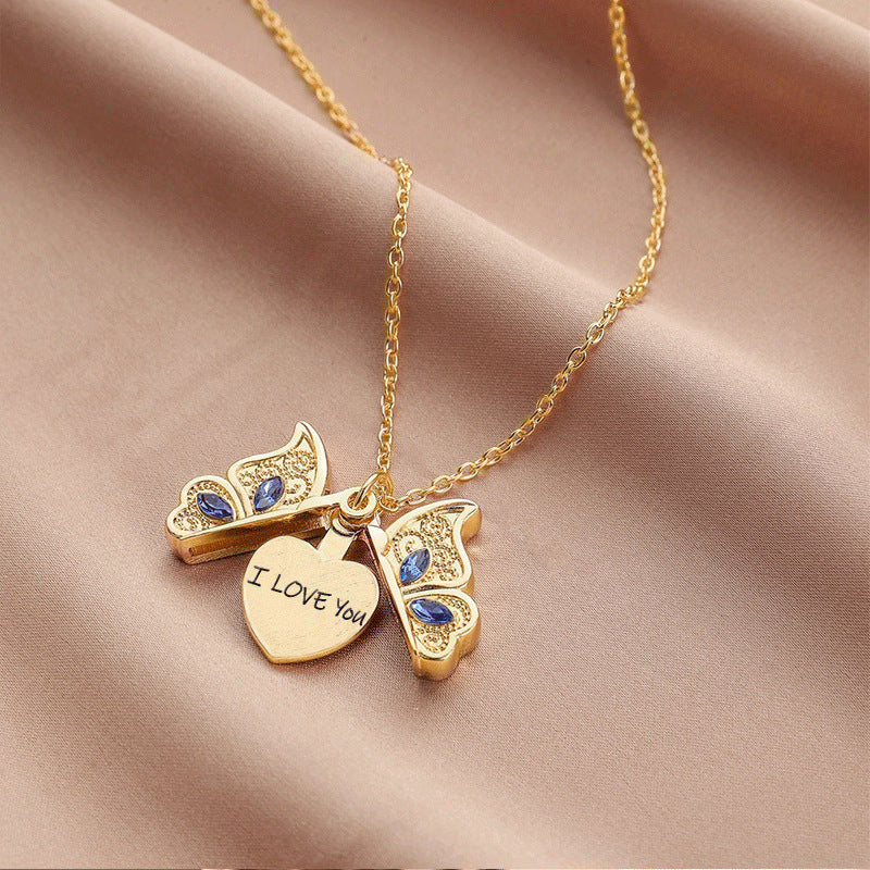 Women's Butterfly Heart Shape Album Box Necklace