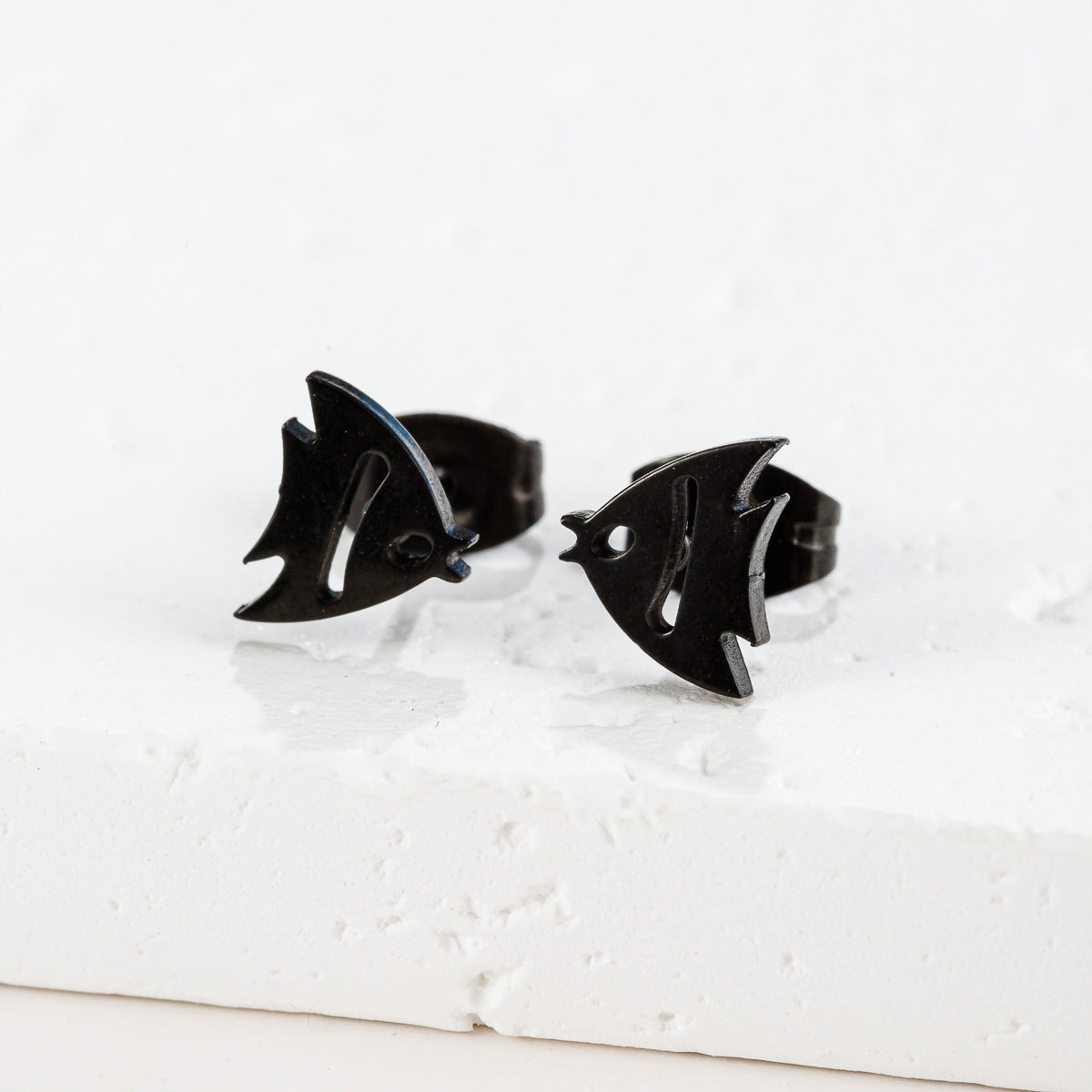 Stainless Steel Goldfish Bird Ear Design Ghost Skull Stud Earrings