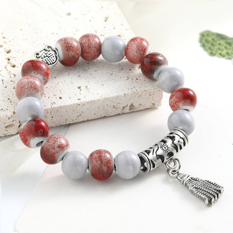 Chinese Ceramic Conch Turtle Beaded Single String Bracelets