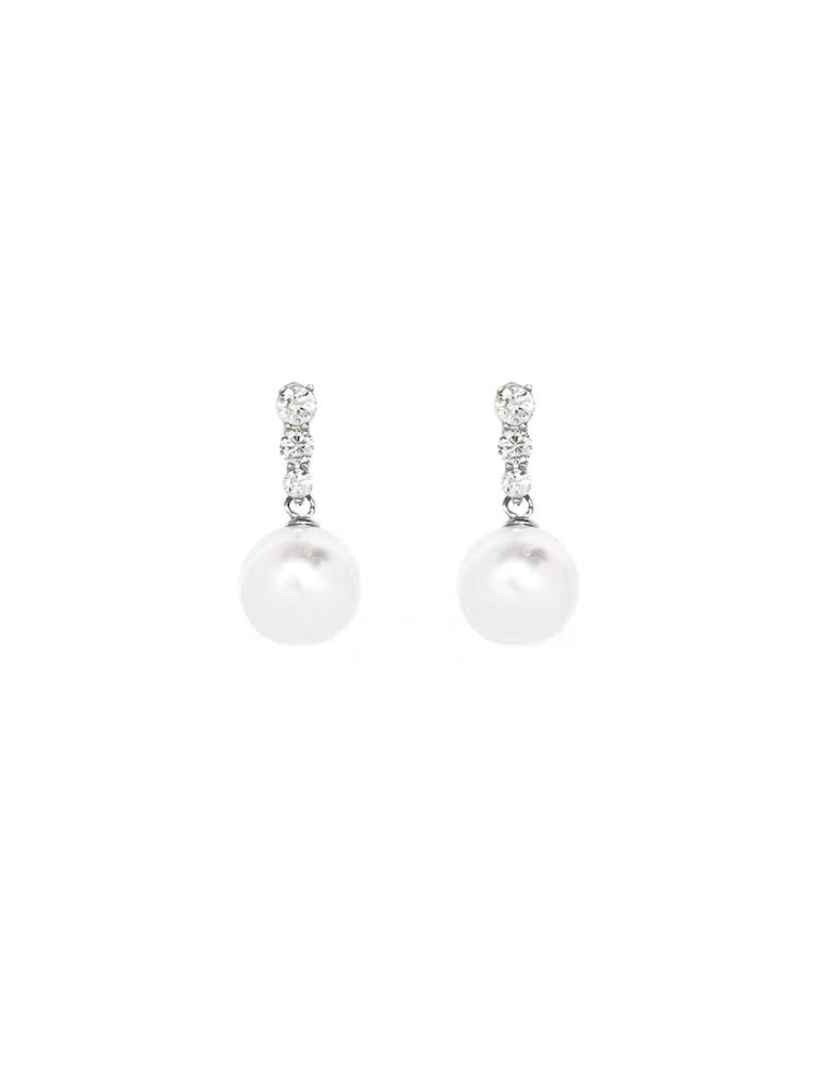 Sier Needle Ear Classic Elegant Pearl Rings