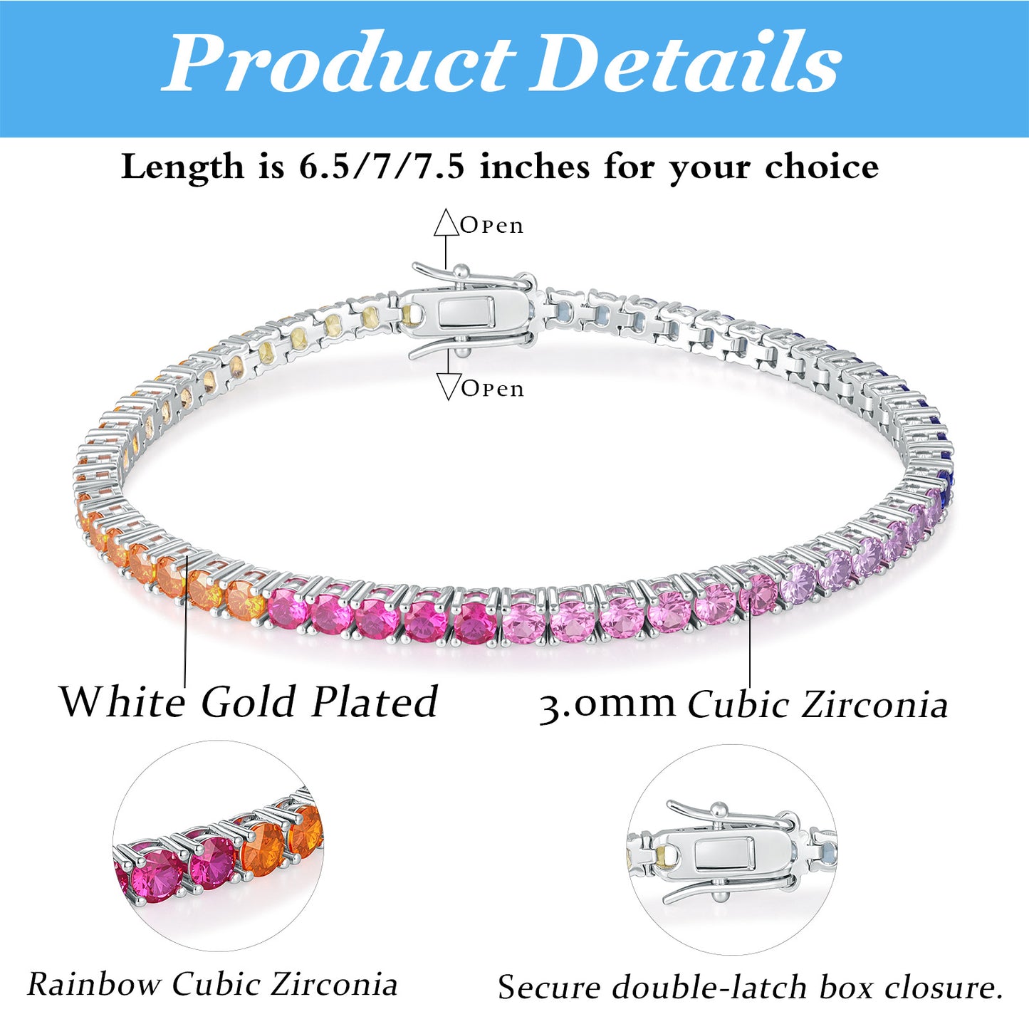 Gradient Zircon Tennis Round Bag Copper Bracelets