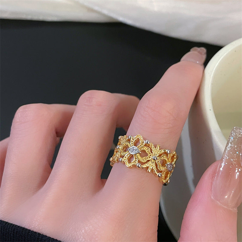 Women's Hollow Lace Trim Open-end Zircon Personalized Retro Style Rings