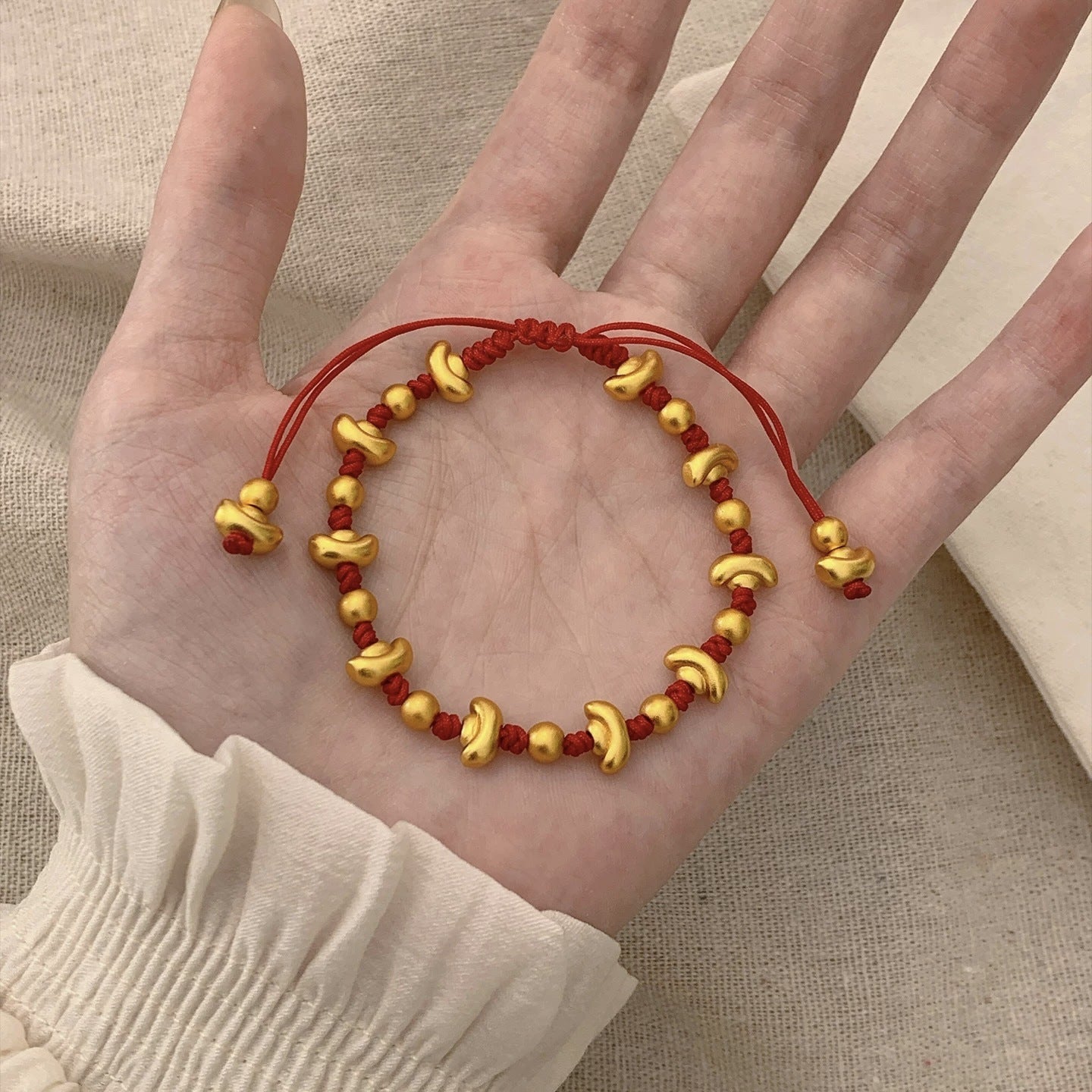 Ancient Style Alluvial Gold Small Life Red Rope Lucky Carrying Bracelet