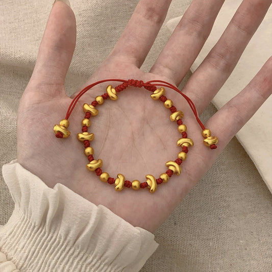 Ancient Style Alluvial Gold Small Life Red Rope Lucky Carrying Bracelet