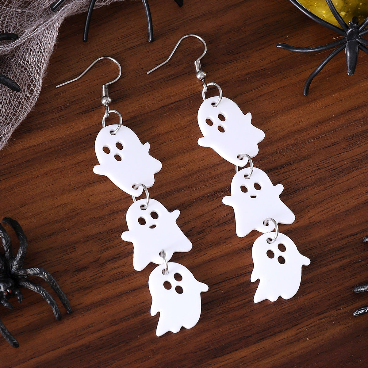 Ghost Black Bat Triple Stitching Acrylic Earrings