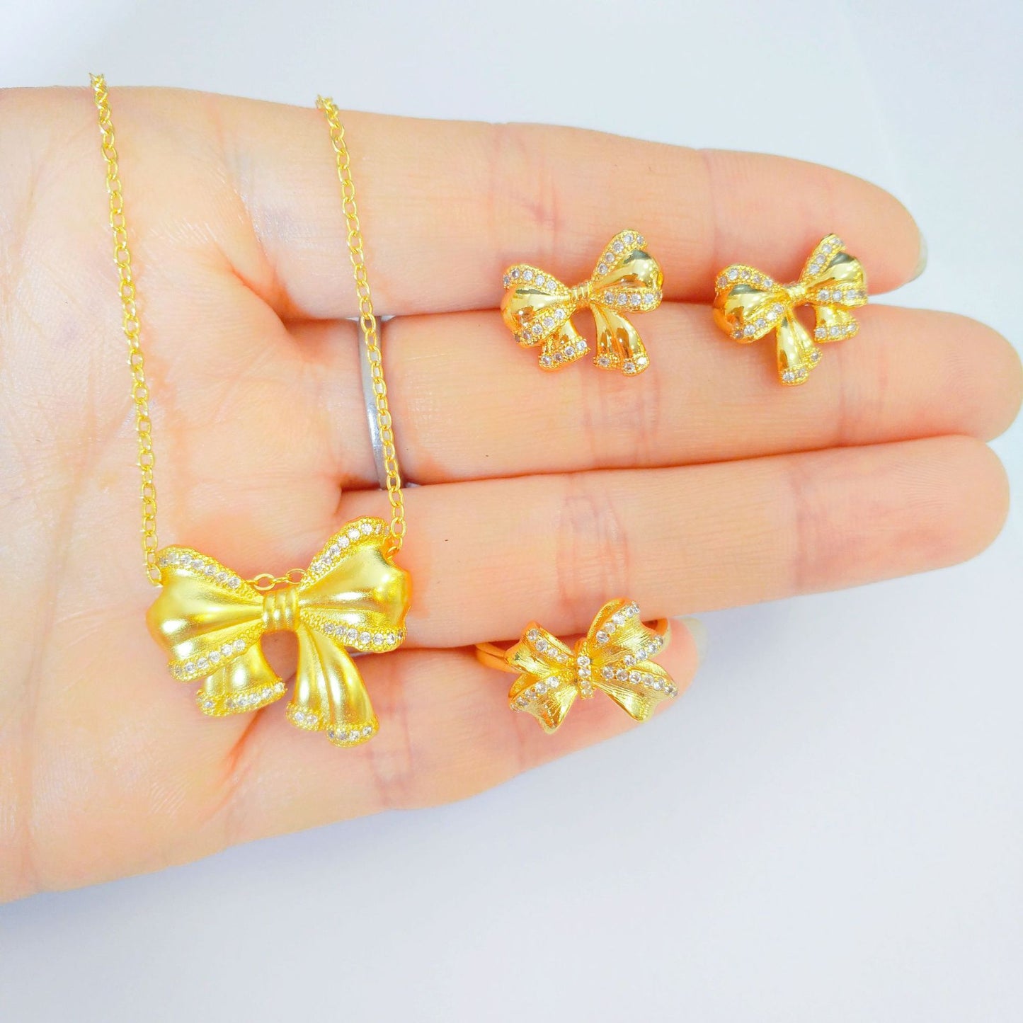 Brass Gold-plated Emblem Bow Vietnam Placer Gold Rings