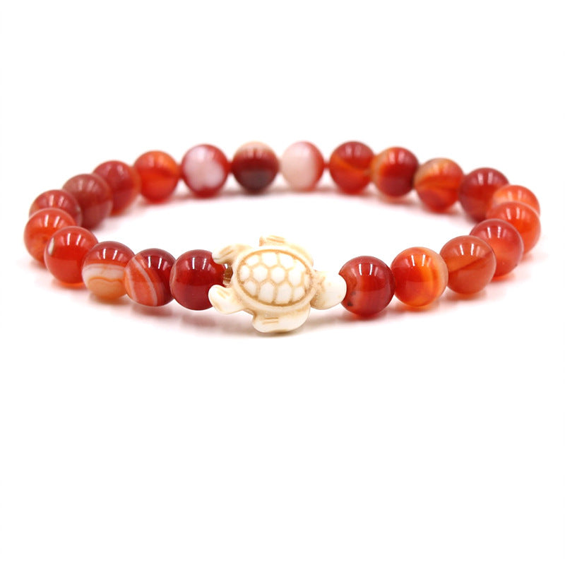 Women's & Men's Natural Yellow Tiger's Eye Beads Turquoise Turtle Bracelet