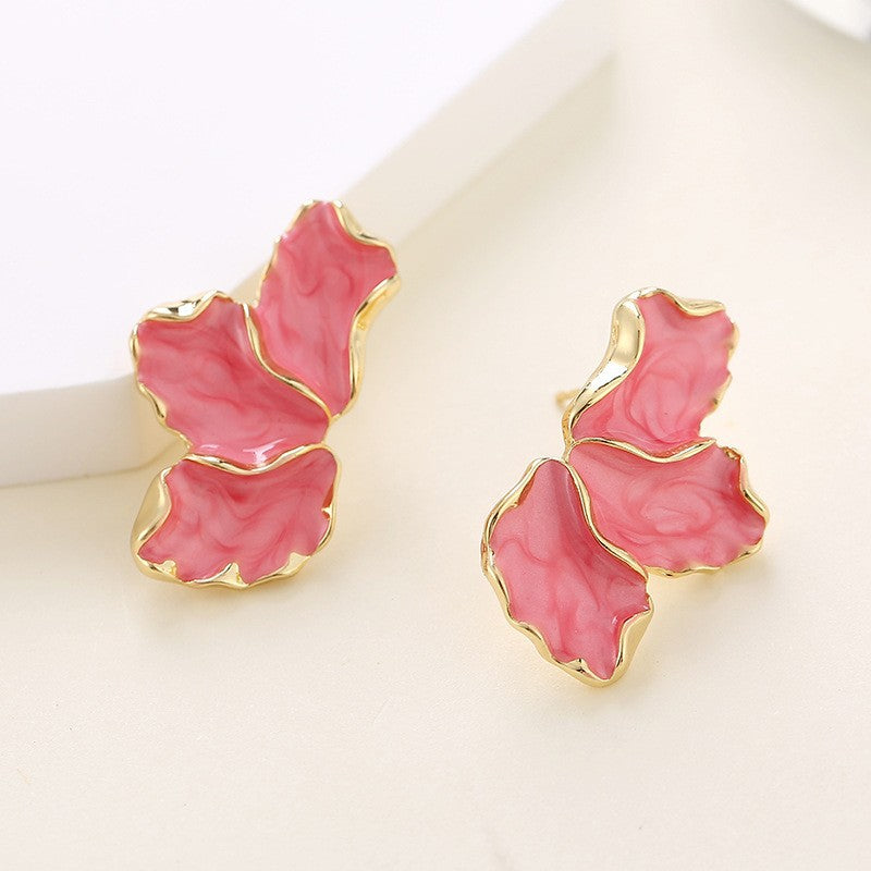 Summer Stylish Flower Sier Pin Sweet High Sense Design Petal Earrings