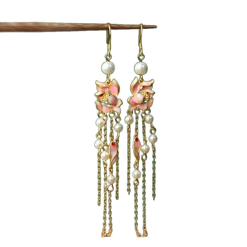 National Style Sweet Flower Entry Lux Elegant Tassel Ear Hook
