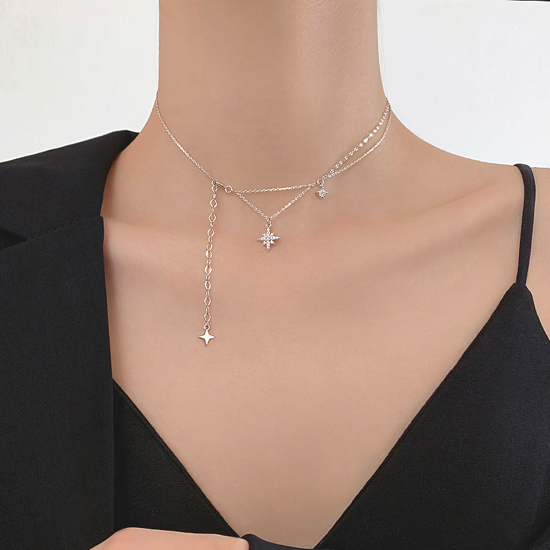 Women's Cold Style Exquisite Design Tassel Four Awn Clavicle Necklace