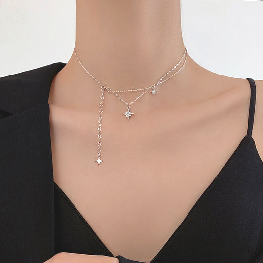 Women's Cold Style Exquisite Design Tassel Four Awn Clavicle Necklace