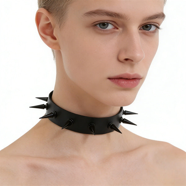 Leather Female Black Spike Punk Gothic Collar