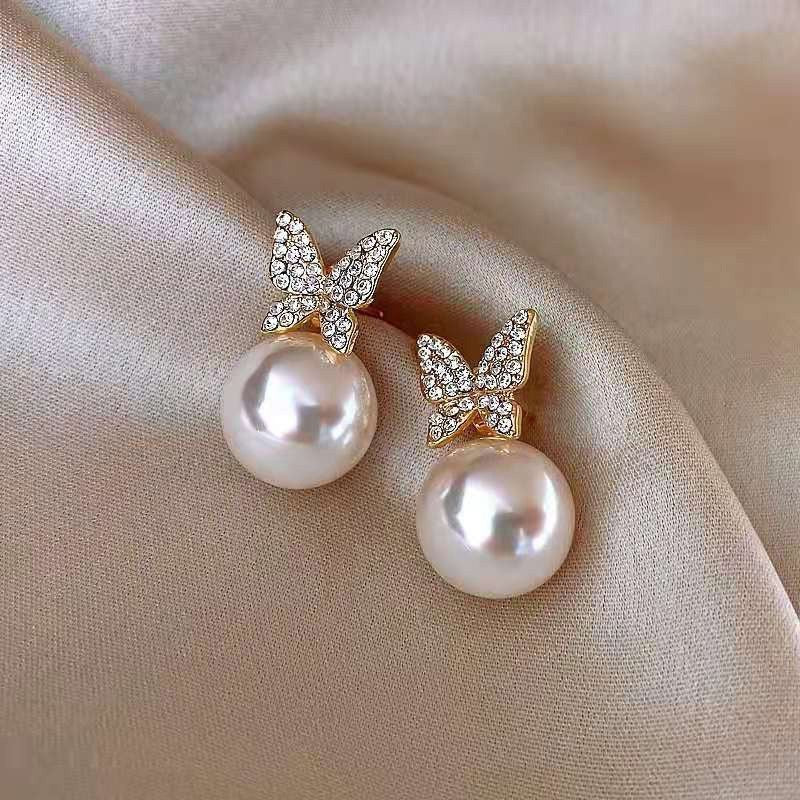 Fashion High-grade Zircon Pearl French Minority Retro Earrings