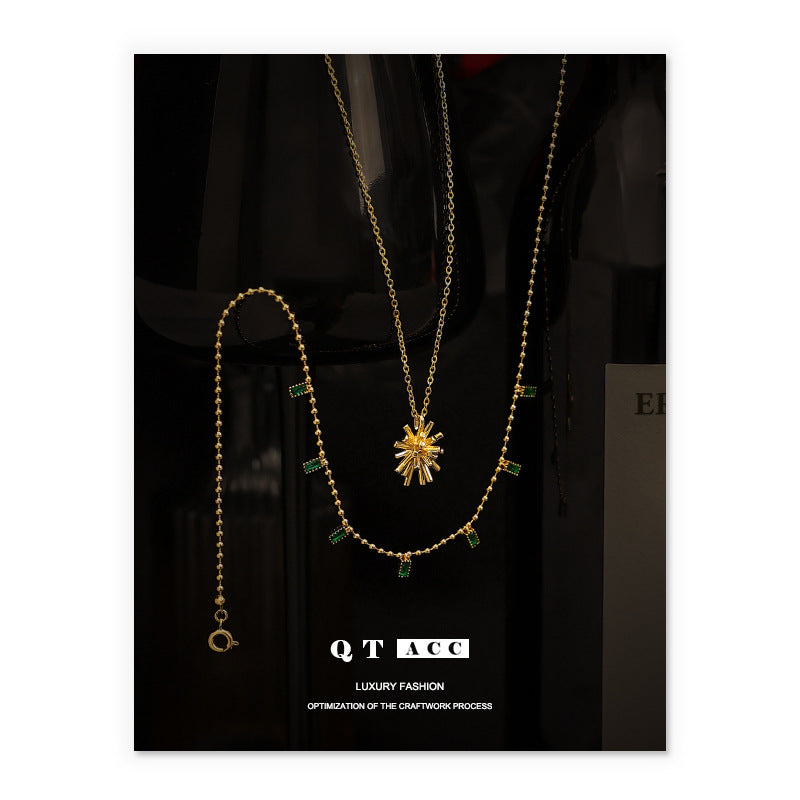 Plated Personality Fashion Style Emerald Zircon Matching Pendants