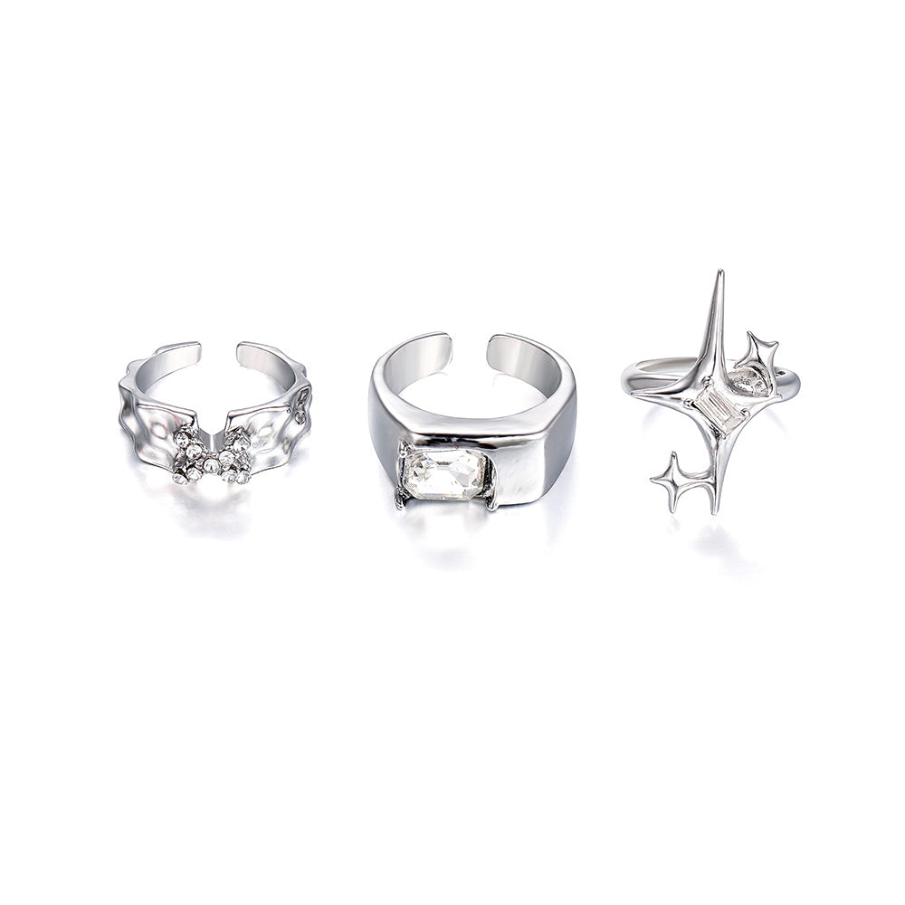 Open-end Zircon Three-piece Suit Female Personality Affordable Rings