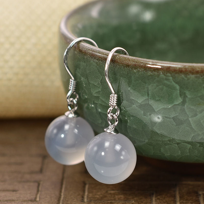 Women's Agate Sier Ear Hook Green Chalcedony Yellow Black Earrings