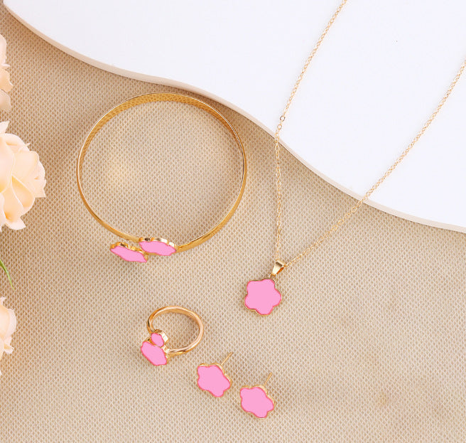 Korean Style Five Leaf Flower Fashion Lucky Ear Jewelry Set
