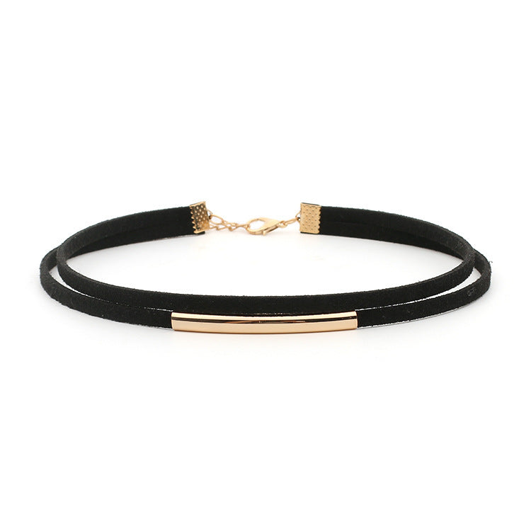 Women's Double Circle Short Metal Tube Gothic Black Necklaces