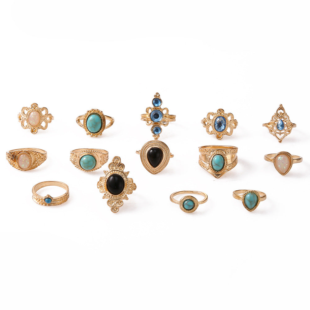 Eye Ethnic Style Turquoise Diamond Blue Black Gemstone Rings