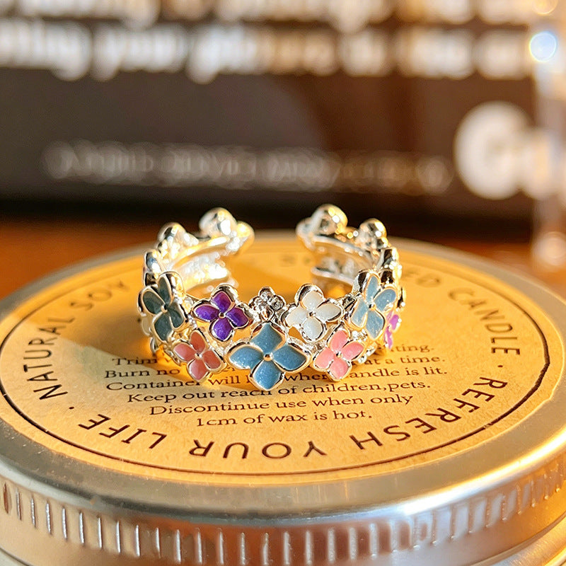Matching Colored Gems Enamel Dopamine Flower Sweet Zircon Gentle White Rings