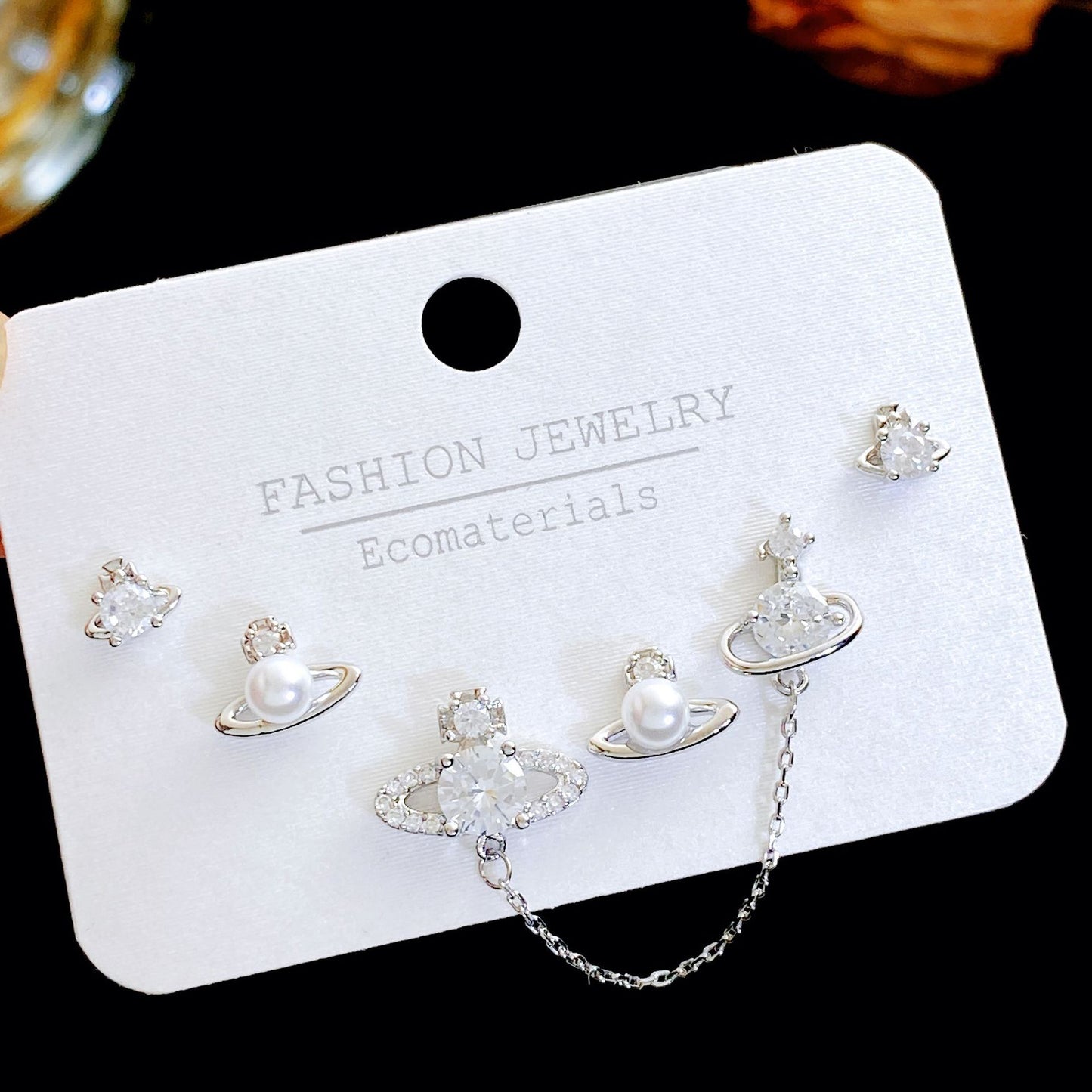Micro Inlaid Zircon Pearl Commuter Three Pairs Earrings