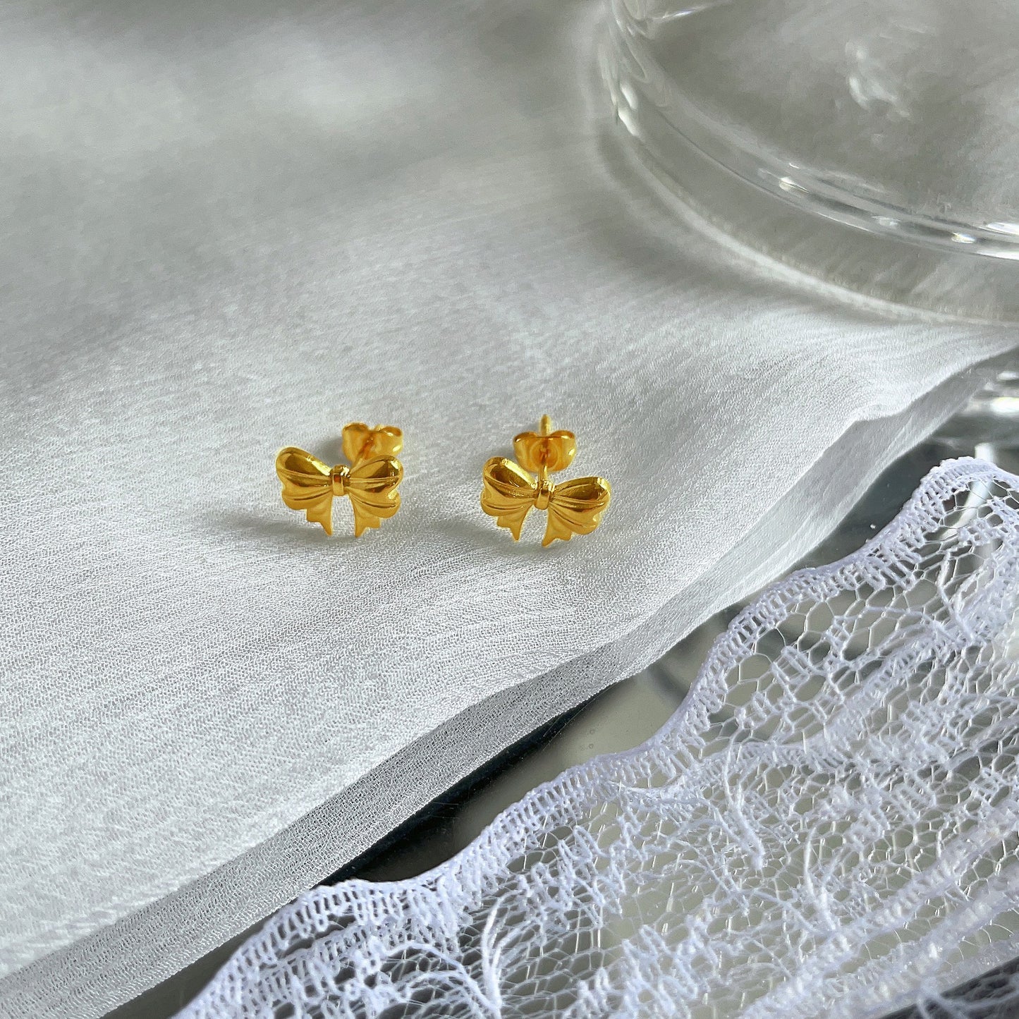 Steel Princess Series Bow Live Female Stud Earrings