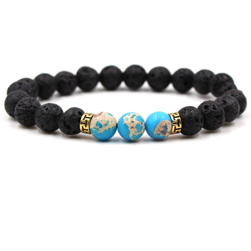 Women's & Men's Volcanic Rock Black Lava Turquoise Red Agate Bracelet