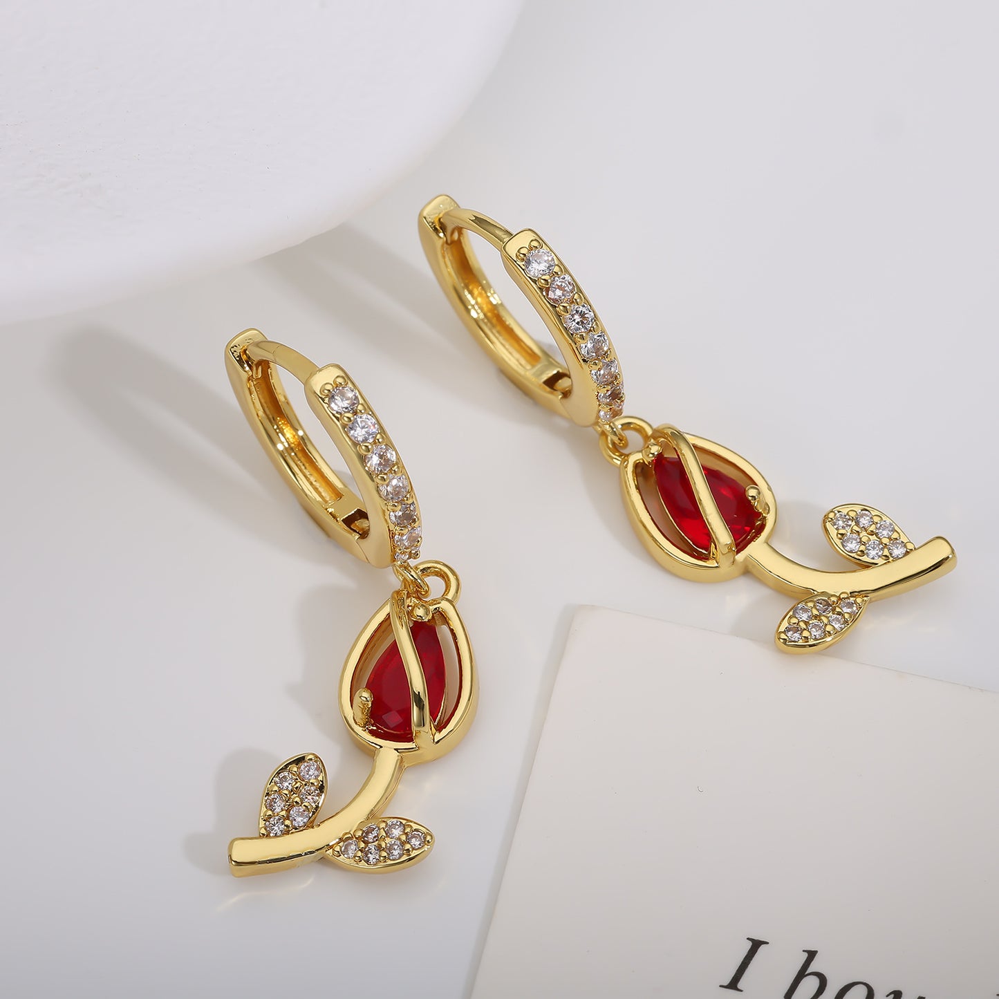 Zircon Tulip Ear Female Personalized Fashionable High-grade Copper Rings