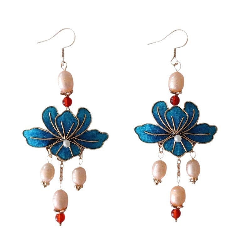 Gradient Color Veet Flower Chinese Style Skirt Petals Fresh Water Earrings