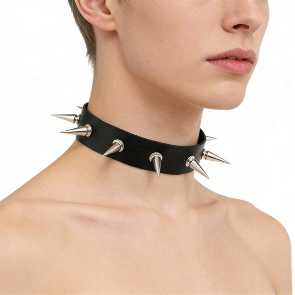 Leather Female Black Spike Punk Gothic Collar