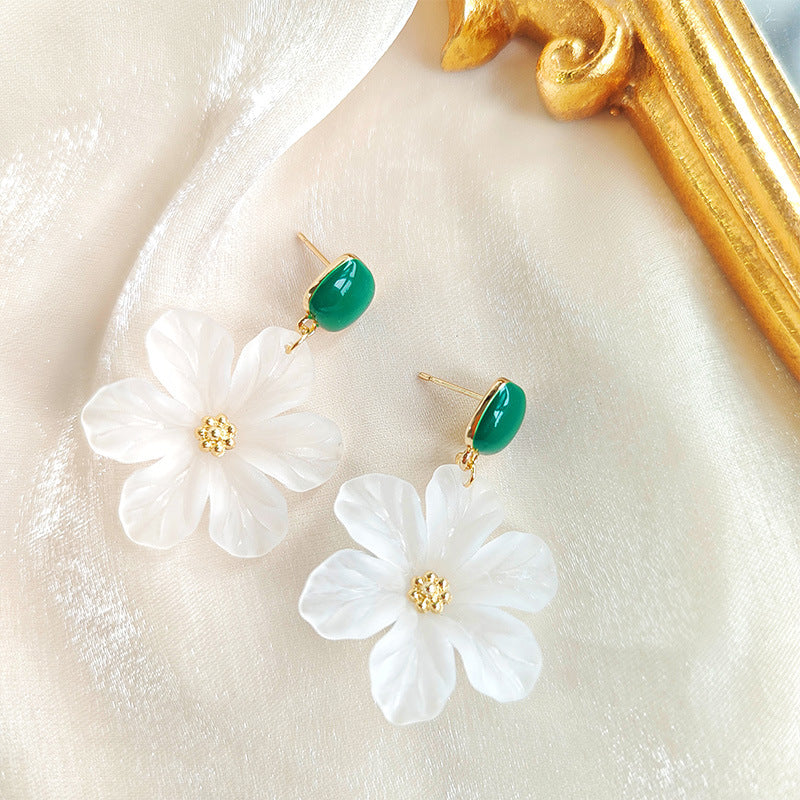 Women's Sier Needle Transparent Acrylic Flower Niche Rings