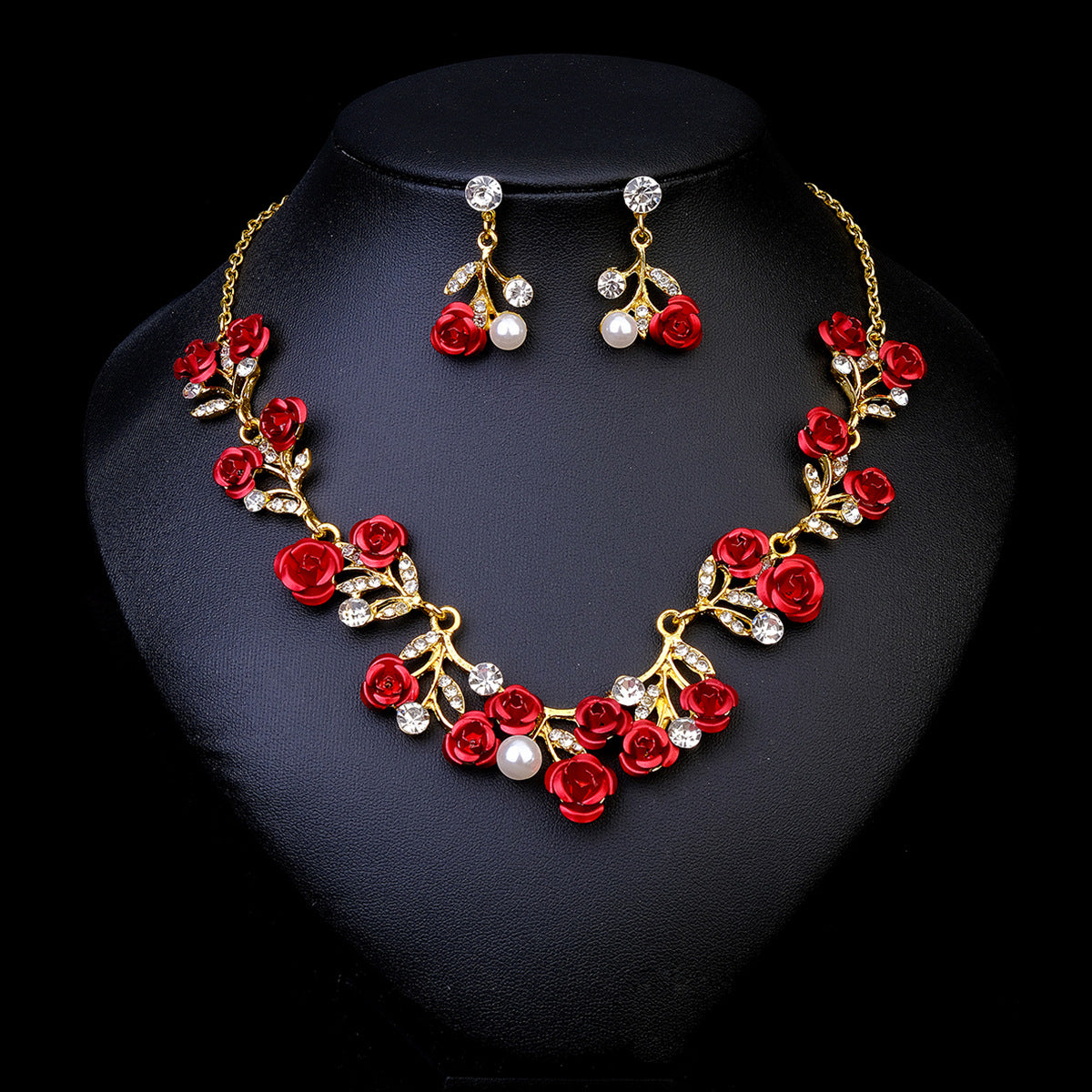 Women's Bridal Wedding Two-piece Dress Rhinestone Pearl Jewelry Set
