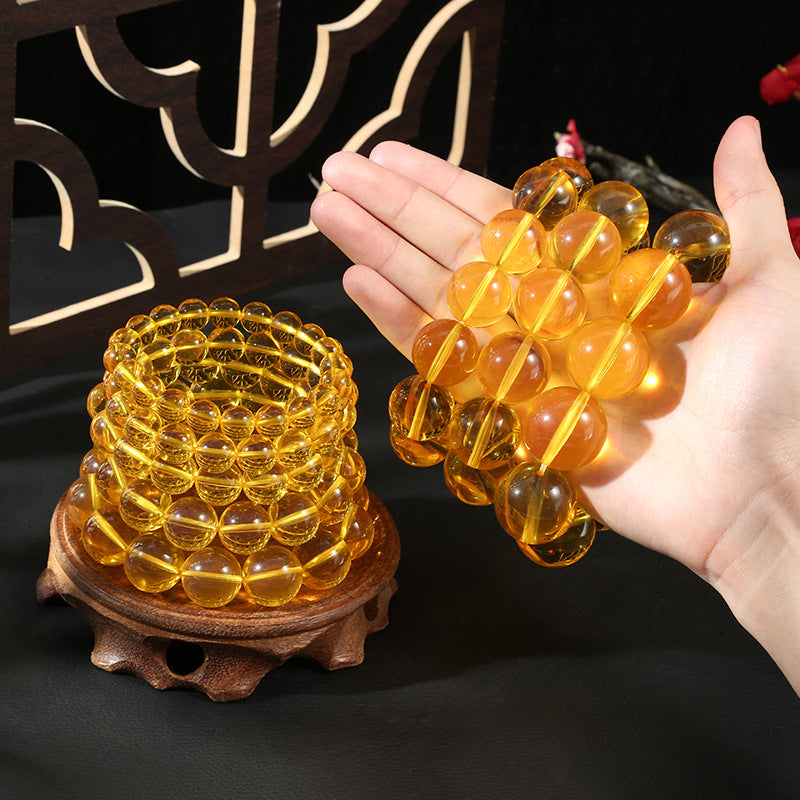 Women's & Men's Golden Amber Yellow Beeswax Single Circle Round Beads Bracelets