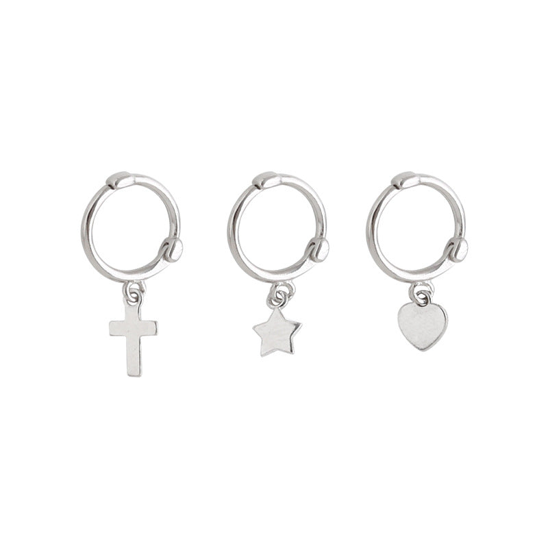 Sier Needle Pentagram Simple Temperamental Cross Ear Earrings