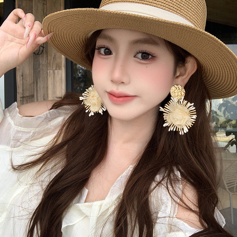 Purple Flower Female Gentle Niche Exaggerated Versatile High-grade Fine Seaside Stud Earrings
