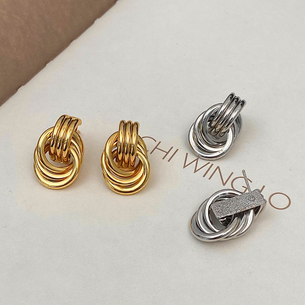 Exaggerated Geometry Metal Winding Twist Vintage Earrings