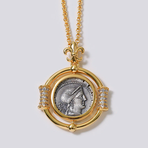 Retro Round Sier Coin Female Simple Trend Chain Necklace
